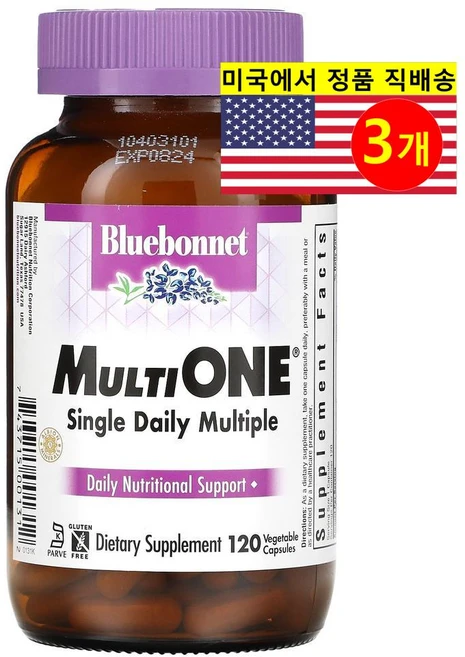 Bluebonnet Nutrition 블루보넷 뉴트리션 멀티 원 데일리 멀티비타민, 120정, 3개 - 쿠팡