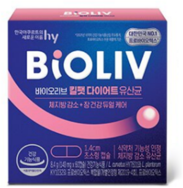 한국야쿠르트 바이오리브 킬팻 다이어트 유산균 140mg, 1개, 60정