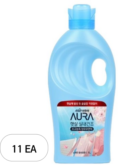 아우라 햇살 실내건조 초고농축 섬유유연제 상쾌한 플로럴향 본품, 1L, 11개