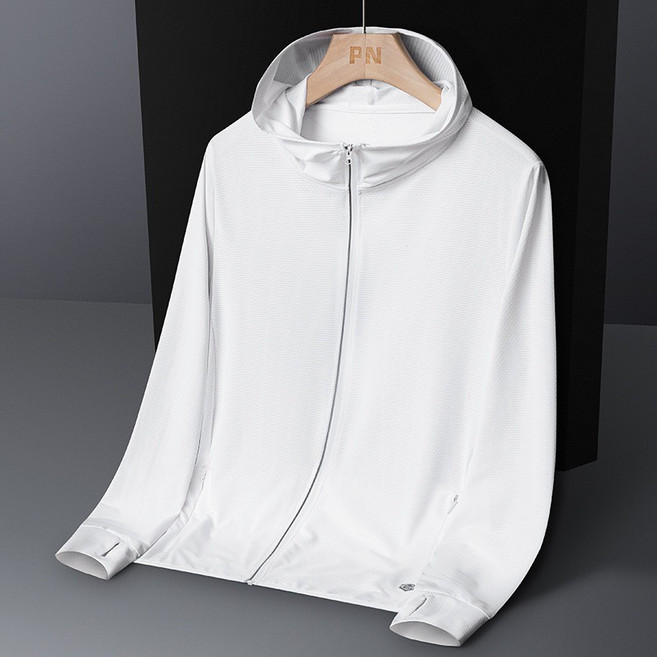 PN 輕薄冰絲涼感防曬外套 男女戶外遮陽抗UV連帽夾克 多色可選, 2329-素面白色,5XL