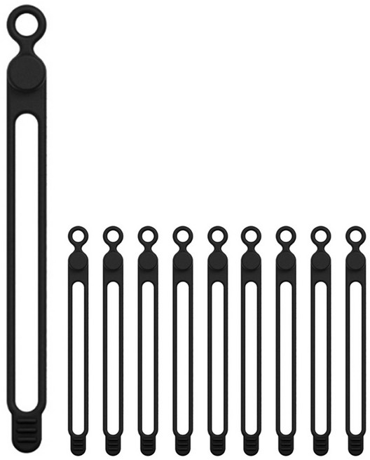 에브리 18cm 실리콘 케이블타이 선정리 멀티스트랩, 블랙, 10개