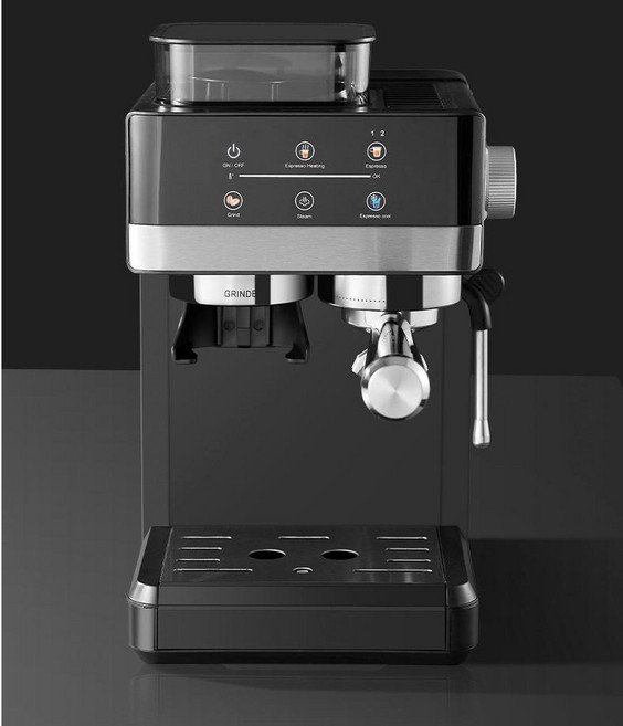 에스프레소 머신 그라인더 일체형 20bar 고압 1350W 1.8L 대용량 홈카페 커피머신 풀세트 (스테인리스 필터 템퍼 포함) 블랙&화이트, 블랙, 5520