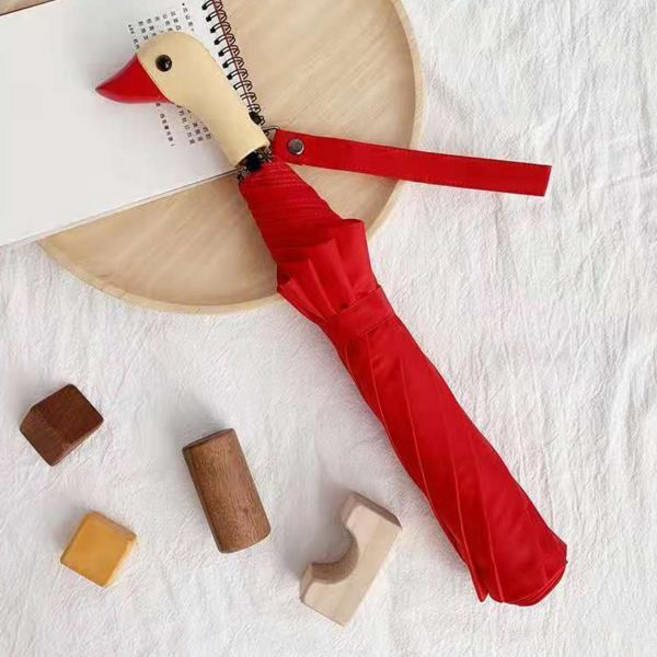 Regn 오리 캐릭터 나무손잡이 2단 자동 우산 접이식 우산 귀여운 디자인 튼튼한 우산