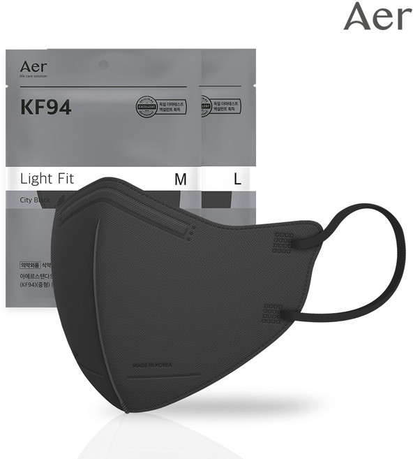 아에르 KF94 라이트핏 마스크 50매 대형, 1개입, 50개, 블랙
