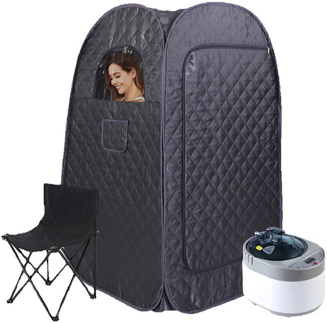 휴대용 풀 사이즈 스팀 사우나 세트 3리터 대용량 스티머 리모컨 휴식 및 바디 디톡스 테라피용, Black, 1개