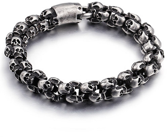 해골 참 12mm 빈티지 크롬 메탈 남자 체인 팔찌