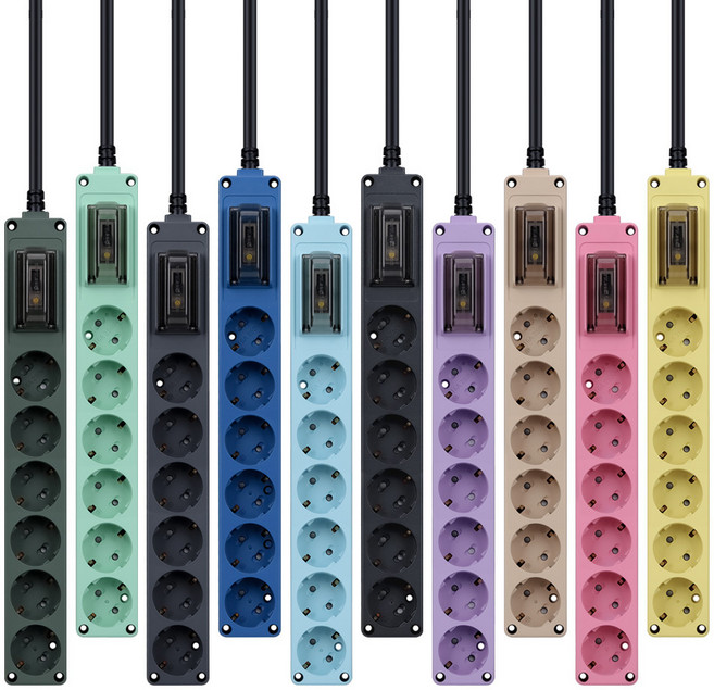 컬러 고용량 멀티탭 국산 4000W 핑크 그린 블루 예쁜멀티탭 1.5m 3m 5m, 5m, 스카이블루, 1개