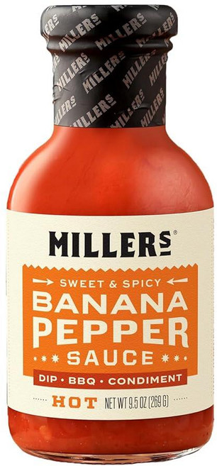 Miller's Mustard - 레드 머스타드 바나나 페퍼 핫 소스 스위트 스파이시 바나나 페퍼 소스 - 치킨 윙 버거 샌드위치에 가장 적합 269.3g(9.5온스), 1, 269.3g
