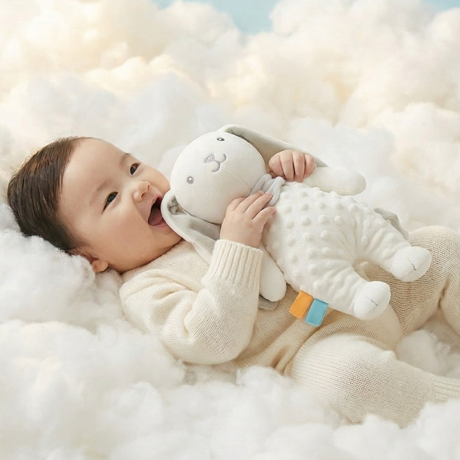 노노리 토끼 애착인형 유아 촉감 놀이 치발기 아기 출산 선물 신생아 인형, 1개, 화이트 토끼