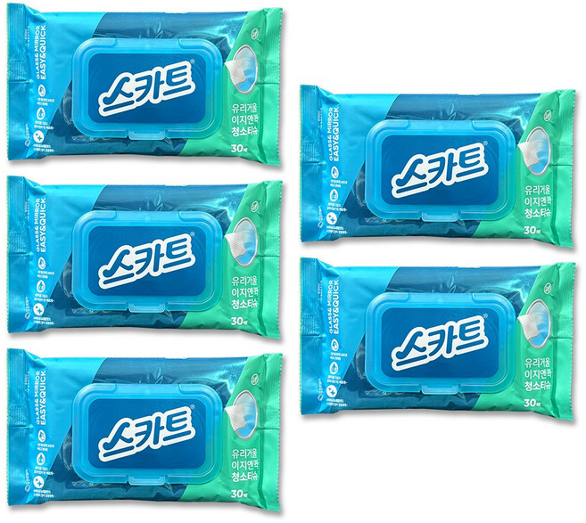 스카트 이지앤퀵 유리거울 청소티슈 30매입, 화이트, 5개