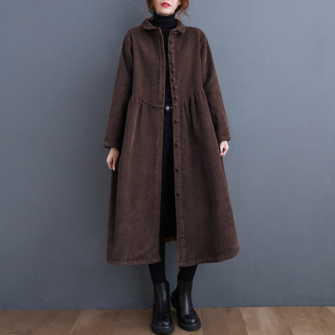 플랜앤유 여자 기모 코듀로이 롱원피스 A라인 데일리 포근 겨울 원피스
