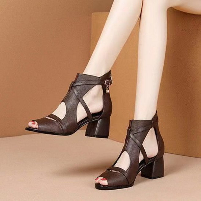 중년여성 여름샌들 5cm 통굽 오픈토 펀칭 샌들 고급스러운 샌들힐 스트랩샌들