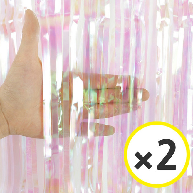 생일파티 용품 파티커튼 42컬러 홀로그램/새틴 무광/파스텔/샤이니 포토존 소품 은박 수술 가랜드 커튼 [에브리띵스마일], 홀로그램 투명핑크, 2개
