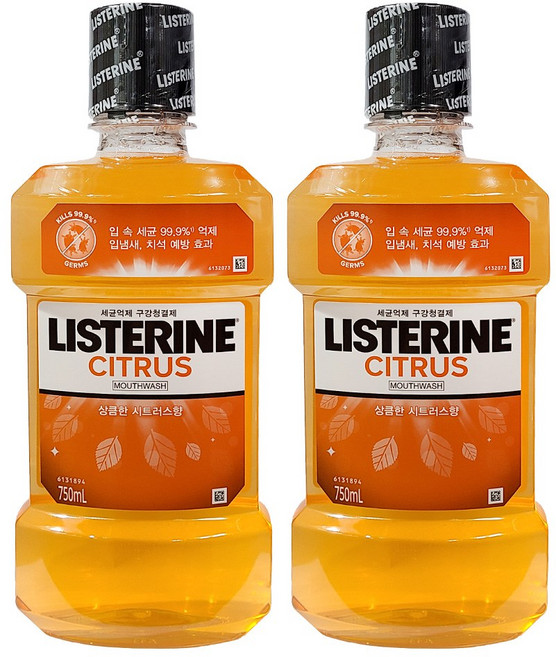 리스테린 내추럴 시트러스 구강쳥걸제, 750ml, 2개