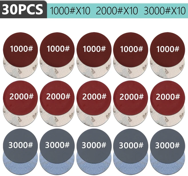 라운드 사포 후크 및 루프 샌딩 디스크 금속 목재 자동차 휠 헤드 라이트 복원 연마 키트 모래 종이에 대한, 01 China Mainland, 04 2 inch, 01 30PCS 1000-2000-3000