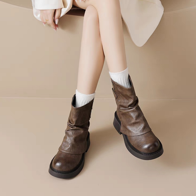 Makone 여성 숏 부츠 워커 통굽 무지 발편한 패션 앵클부츠 PU