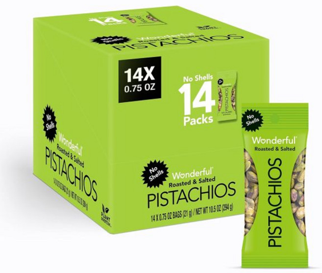 Wonderful Pistachios 피스타치오 원더풀 노 쉘 허니 로스트 너츠 0.75온스 백14개 묶음 건강 간식 글루텐 프리 달콤한 이동 중 단백질 식품 학교 사무실 점심, 로스트 & 솔티드, 1