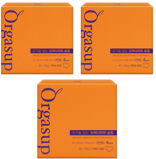 오가숲 유기농 순면 입는 오버나이트 생리대, 3개, 4개입