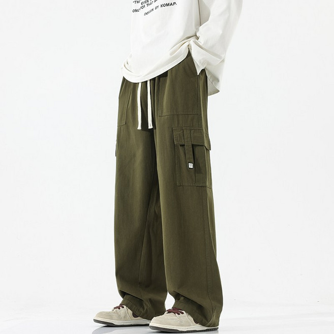 FINALSENSE봄가을 남성용 순면 루즈핏 와이드 스트레이트 카고팬츠 빅포켓 통기성 우수 보풀방지