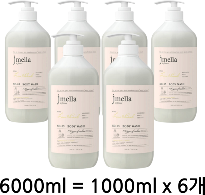 제이멜라 인 프랑스 라임 앤 바질 바디워시 시트러스향, 1L, 18개