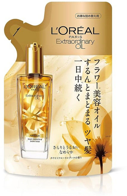 L'Oreal Paris 로레알 파리 헤어 오일 엘 세이브 엑스트라 오디너리 오일 에어리 실크 리필 리필 남성 스타일링 사라사라 씻어내지 않는 트리트먼트, 1개, 1g