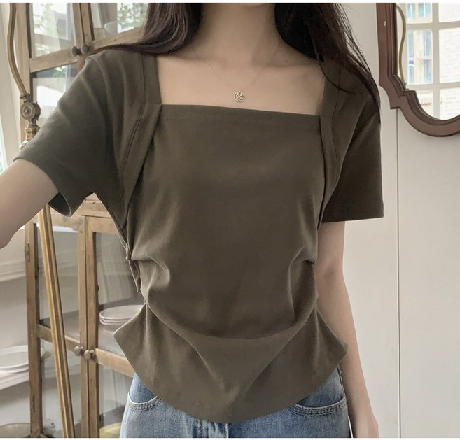 [베리트] 여성 스퀘어넥 캐주얼 유니크 반팔티 VT-872