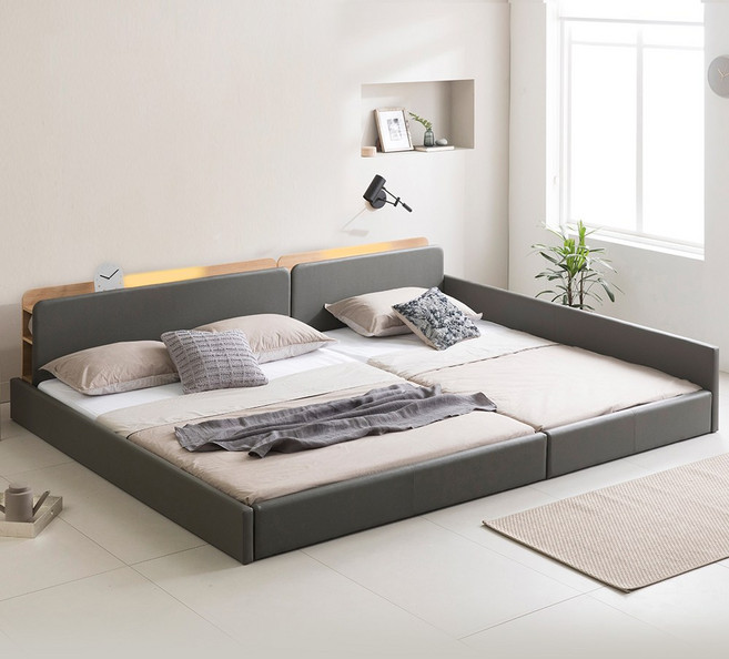 인홈 라온 LED 수납 저상형 패밀리 침대 국내제작, 그레이