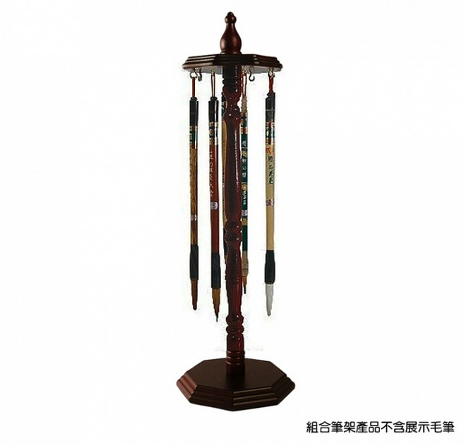 木質毛筆架 多掛鉤筆架 書法用品收納筆架 文房四寶 毛筆收納 展示筆架, 原木色, 1個