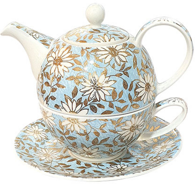 [두눈] 영국 본차이나 티포원세트 Aqua(티폿1P 티폿뚜껑1P 컵1P 컵받침1P), Aqua, 1개