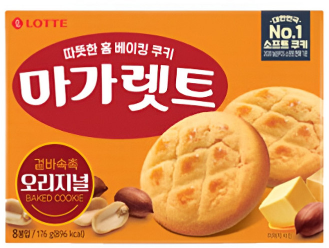 마가렛트 롯데 176g 식품 > 스낵/간식 스낵/시리얼 과자쿠키/비스킷/크래커 과자쿠키, 1개