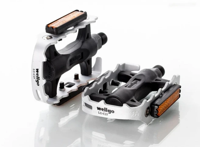 Wellgo 초경량 MTB 도로 자전거 페달 M19 알루미늄 합금 밀폐형 베어링 클립리스 페달 SPD 자전거 페달 자, 01 Silver, 1개