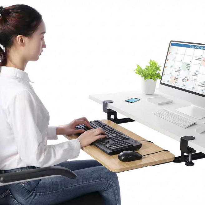 스마트이더 프린터 책상 키보드 거치대 받침대 레일 트레이, 네추럴 우드(75X25)