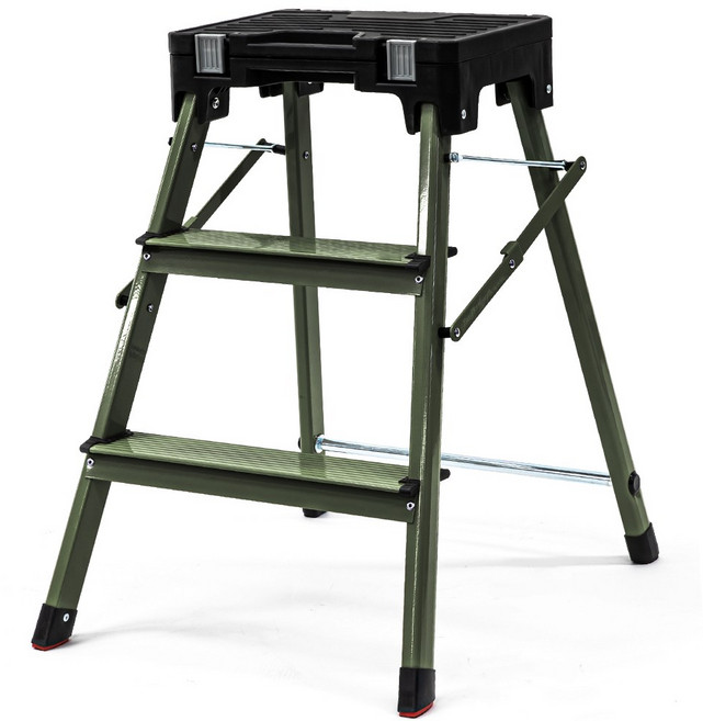 로티홈시스 가정용 사다리 접이식 A형 알루미늄 3단 이동식 작업 발판 계단 광폭 TL3, 8.발판사다리2단캠핑기어, 카키, 1개