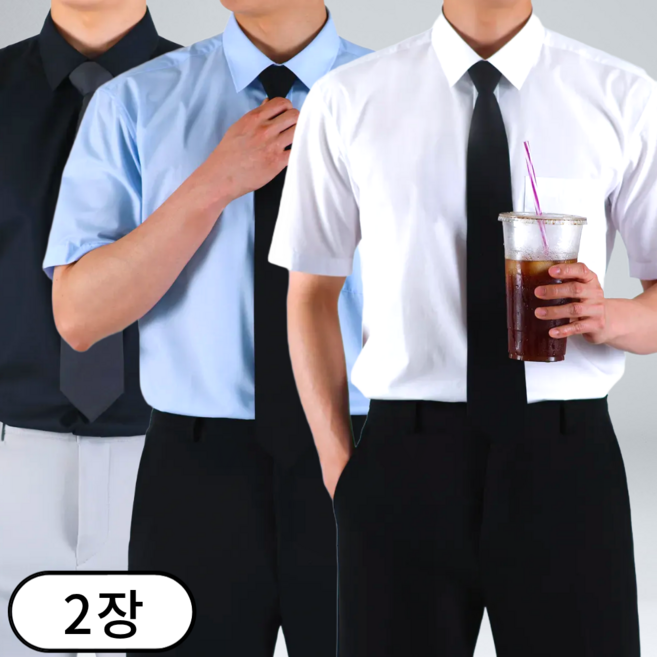 [1+1] 이브 구김없는 남성용 스판 일반핏 정장 반팔 와이셔츠 빅사이즈 (6639-2)