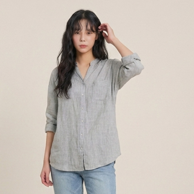 드마엘 여성 벨라 헨리넥 워싱 코튼 롤업 셔츠 (5color) + 델로나