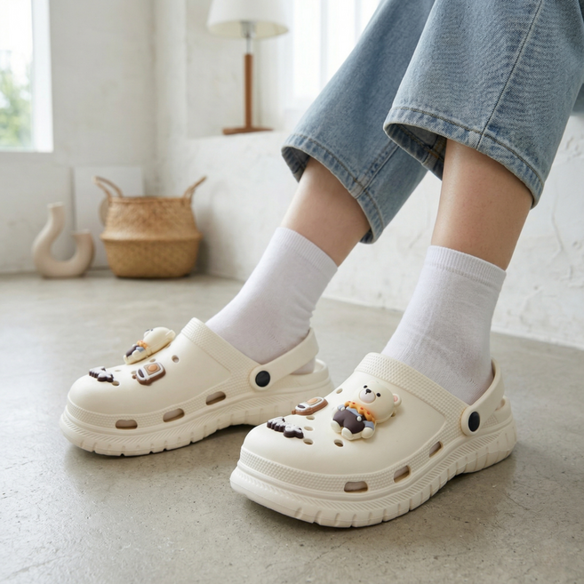 [오디너리] 발편한 말랑모찌 곰돌이 키높이 통굽 여성 샌들