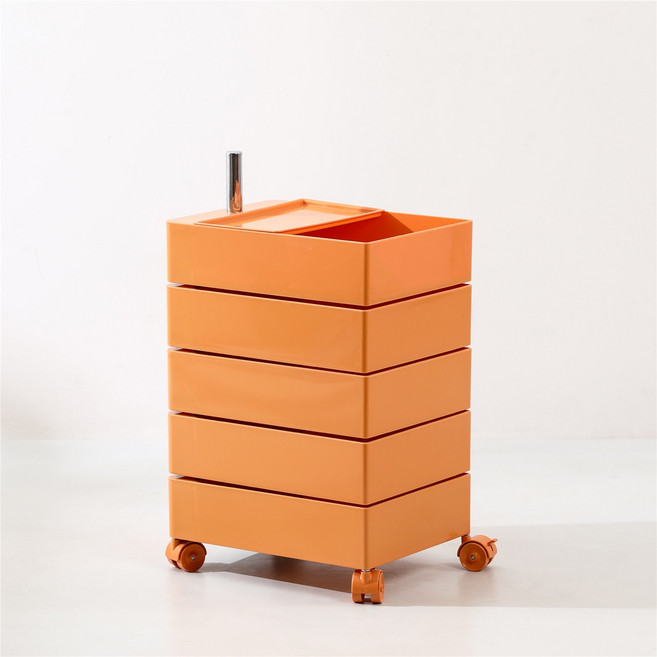 가구앤하우스 피보 360도 회전 이동 서랍 사각 트롤리, 오렌지, 5단