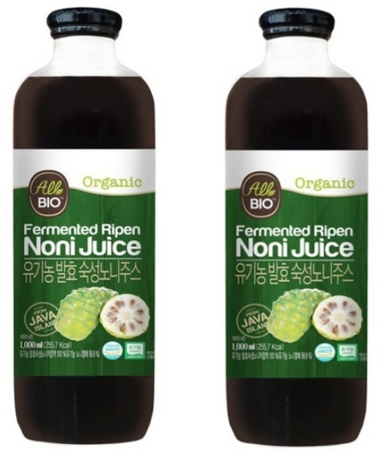올바이오 유기농 발효 숙성 NFC 착즙 원액100% 노니주스 1000ml 2병, 2개, 1L
