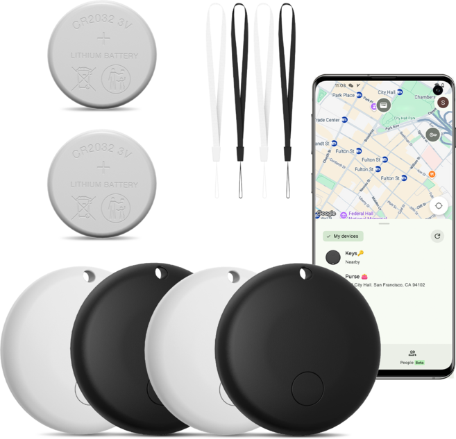 삼성 갤럭시 전용 Kiboule Google 인증 안드로이드 호환 스마트 태그 에어태그 초소형 위치추적기 분실방지, 1세트, 블랙세트(4개)