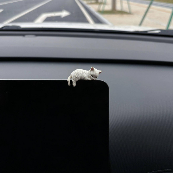 소르베어 테슬라모니터인형 호환 악세서리 차량용, 레이지 작은 흰 고양이 1개