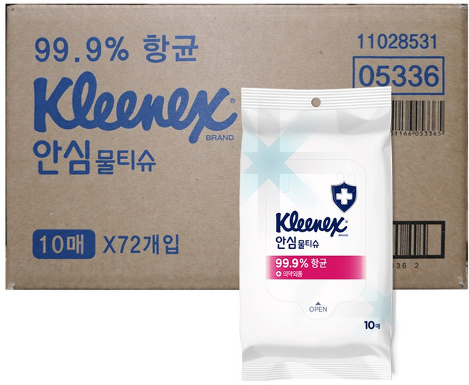 크리넥스 항균 휴대용 안심물티슈 10매, 72개