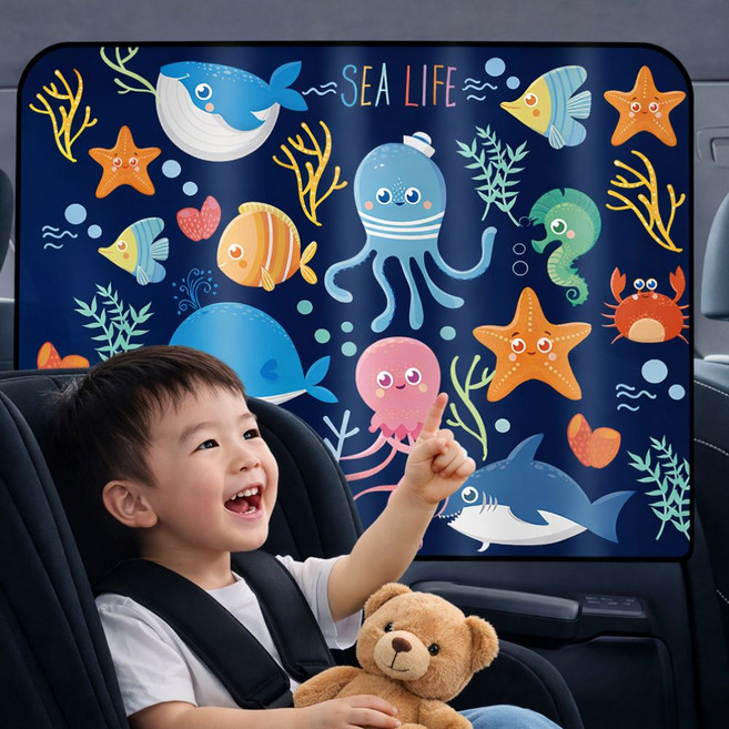 유또 자동차 차량용 커튼 자석 창문 햇빛가리개, 1개, 바다친구들