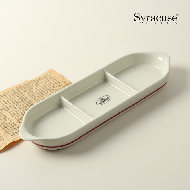 시라쿠스 쉐난고 카디날 3칸 나눔접시, 1개, 화이트&버건디라인