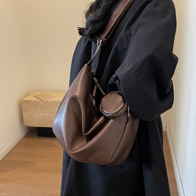 호밍사이 여성 크로스백 가죽 숄더백 대용량 토트백 패션 여성 가방 증정(작은 지갑)