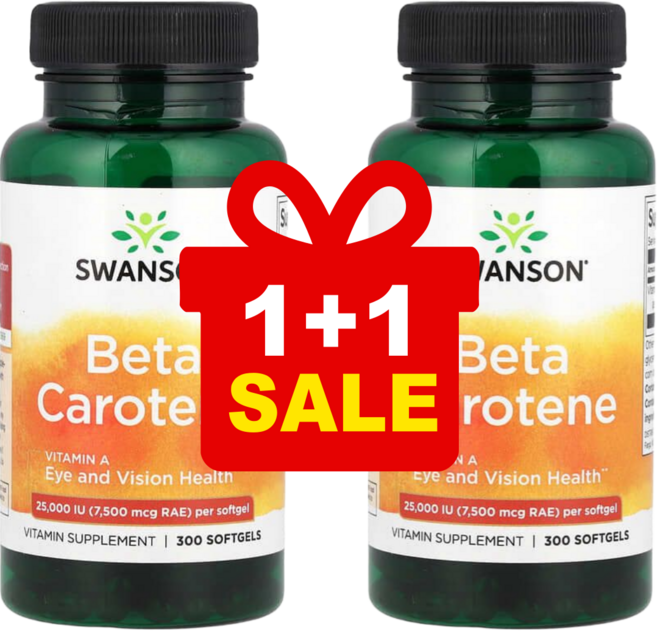 1+1 스완슨 베타카로틴 25000IU 소프트젤 300정, 단색, 한 사이즈, 2개