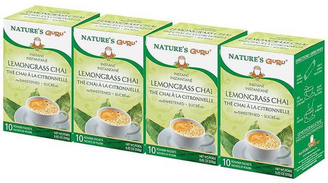 네이처스 구루 인스턴트 카다멈 차이 티 드링크 믹스 스위트드 10카운트 일회용 이동 중 음료 패킷 4팩, 10개