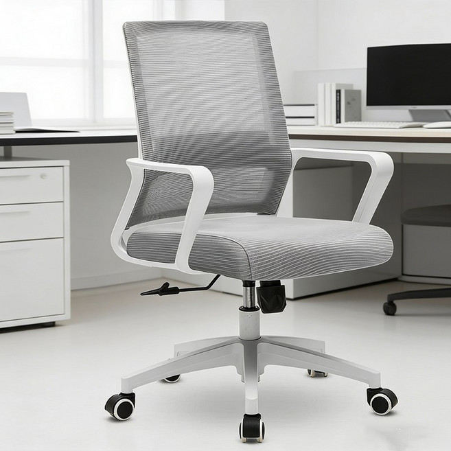메쉬 사무용 의자 헤드레스트 포함 인체공학 편한 오피스체어 통기성 등받이 장시간 사용 가능, 그레이