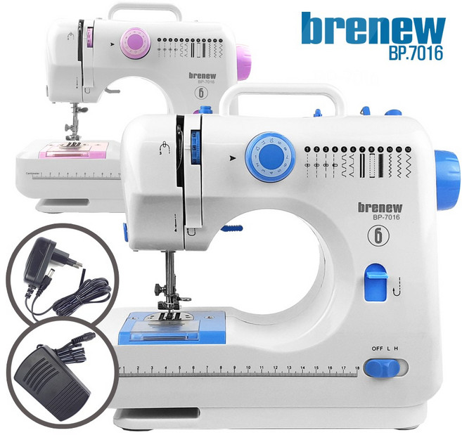브래뉴 멀티 재봉틀 BP-7016 (어댑터+페달)전기식 미니 가정용 미싱 재봉기, 01)BP-7016 블루