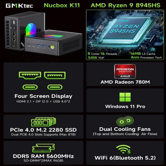 GMKtec Oculink 미니 PC 게임용 컴퓨터 K11 K8 플러스 M7 AMD Ryzen 9 8945HS 2 USB4 DDR5 22.5G LAN 윈도, 03 M7 R7 PRO 6850H, 04 미국, 05 No Ram No SSD No OS