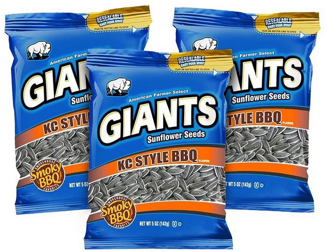 GIANTS 소금 후추 해바라기 씨앗 벌크 갈라진 1회 량당 8g 단백질로 맛을 낸 한 식 141.7g5온스 백3팩 237954, 바베큐, 바베큐